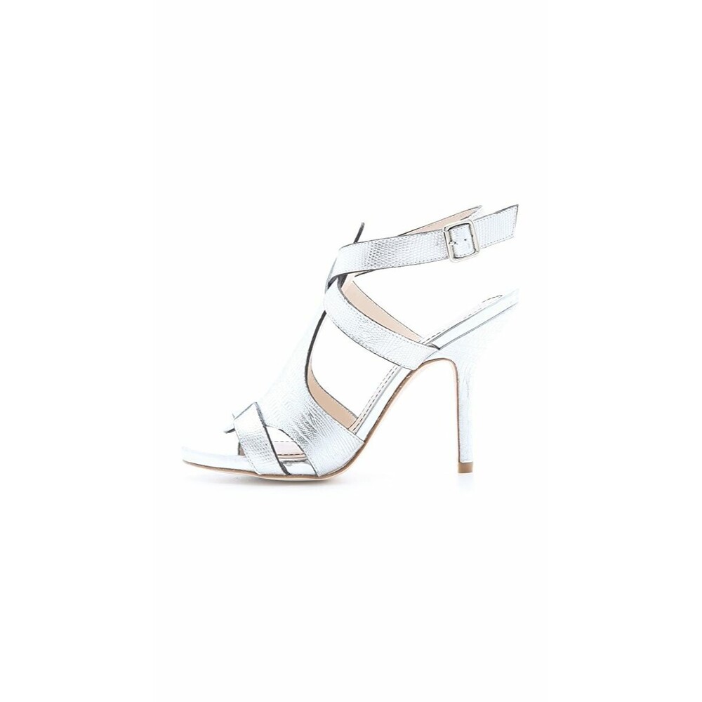 Elizabeth and James Women's Silver Leather Tango High Heel Sandals Sz 7.5